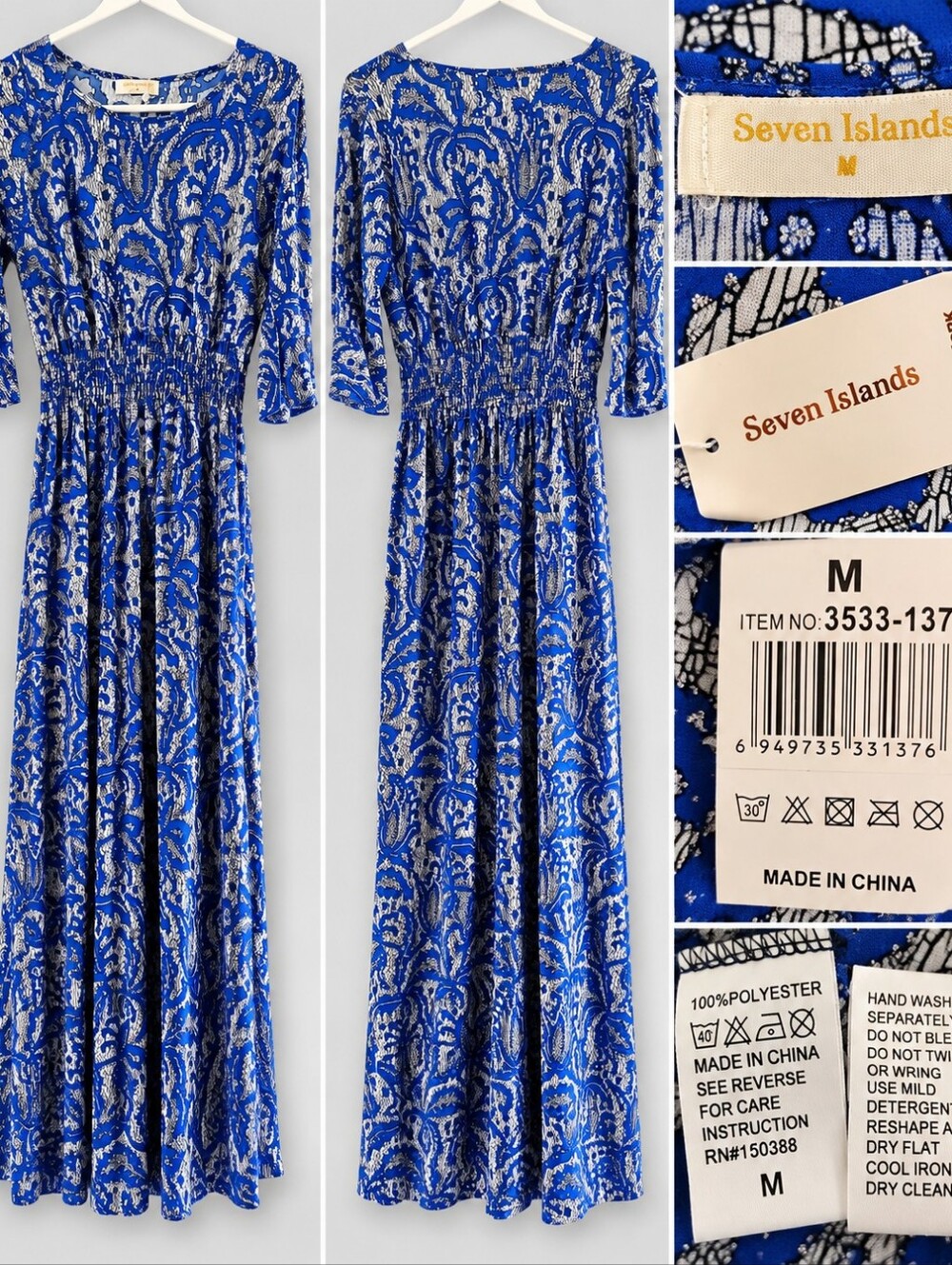 Seven Islands Blue Paisley Maxi Dress with Smocked Waist